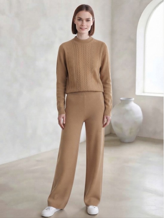Solid Color Knitted Sweater and Pants Set